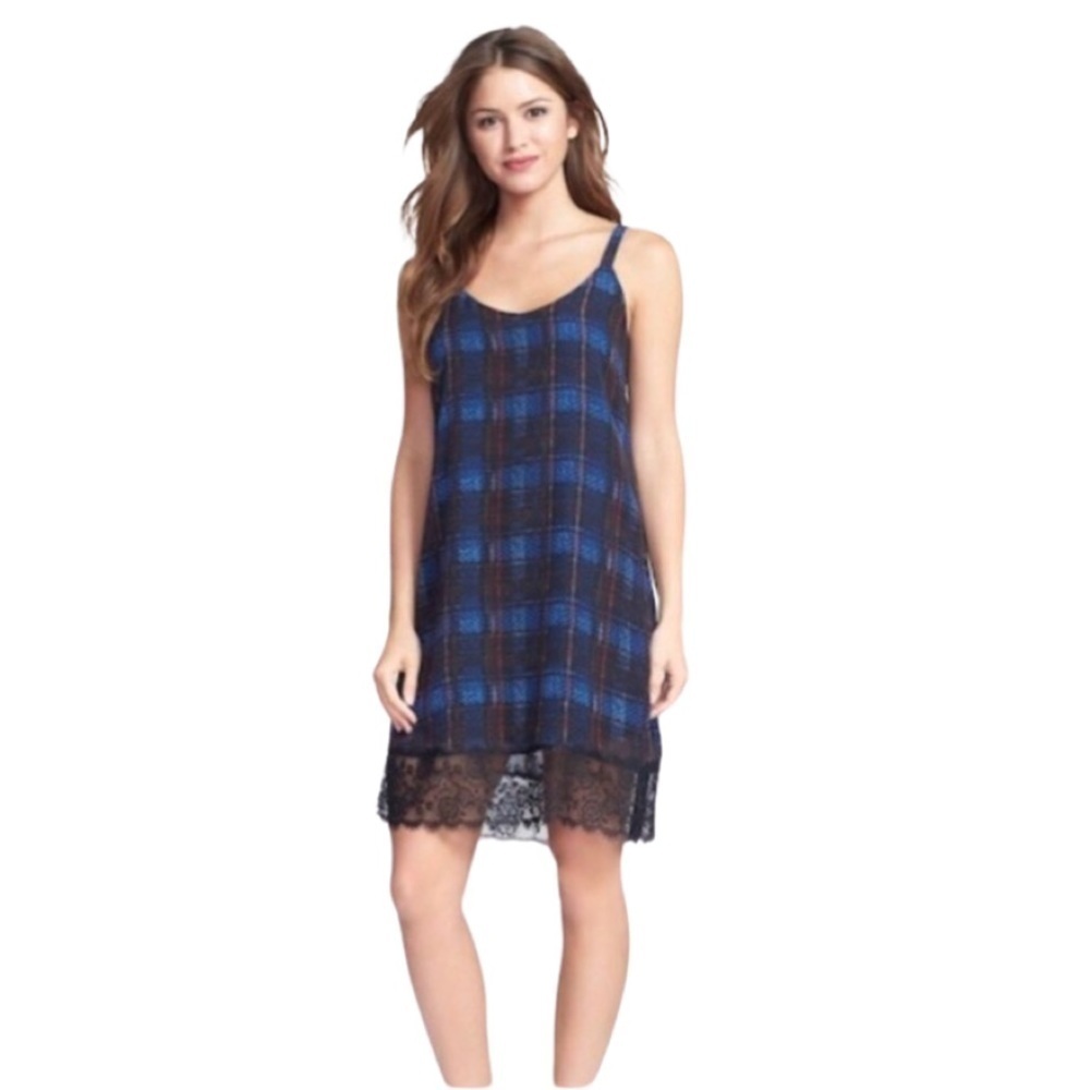NWT Bobeau Blue Plaid Slip Dress Extra Small